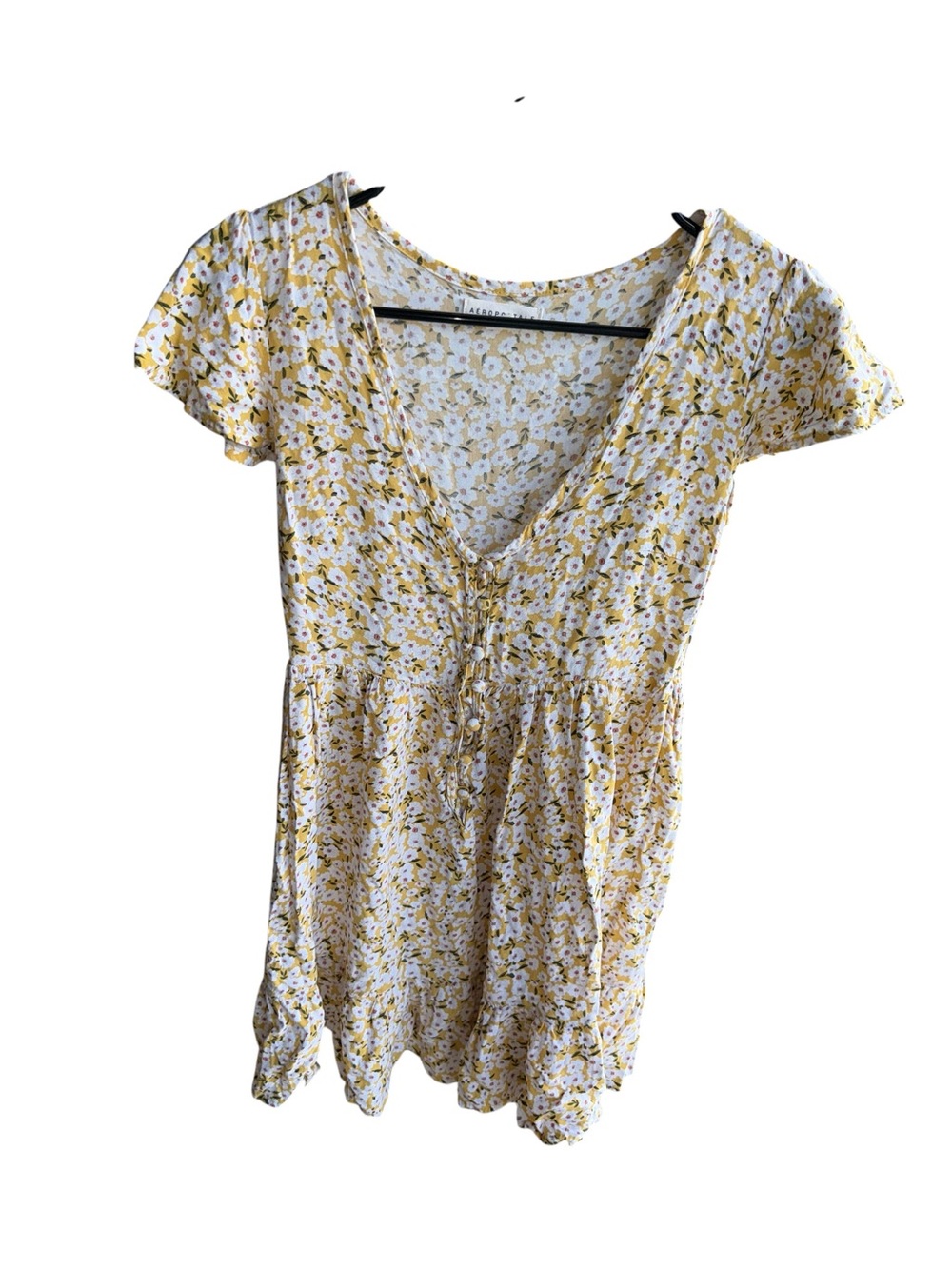 Aeropostale Yellow‎ Floral V-Neck Midi Dress with Flutter Sleeves